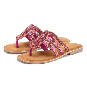 Vivance Teenslippers Sandaal, pantoffel van leer met siersteentjes