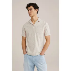 WE Fashion slim polo met ingebreid patroon ecru