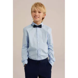 WE Fashion overhemd + vlinderstrikje lichtblauw