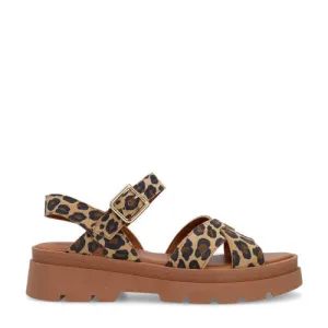 Manfield chunky sandalen met panterprint beige