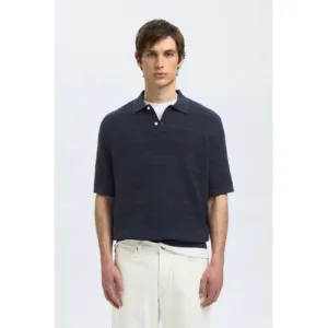 SELECTED HOMME regular polo met ingebreid patroon blauw