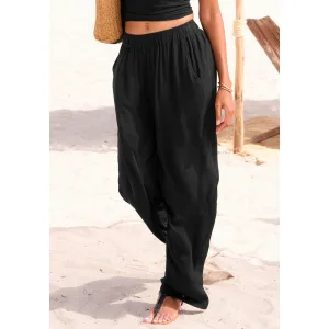 s.Oliver RED LABEL Beachwear Palazzobroek met brede elastiek en zakken, luchtige stofbroek