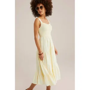 WE Fashion zomerjurk broderie lichtgeel