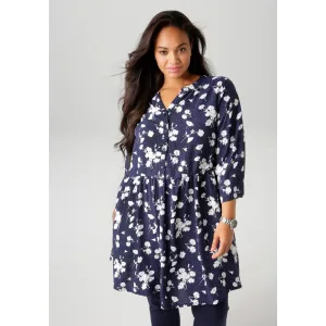 Aniston PLUS Lange blouse met bloemen en kleine stippen bedrukt – nieuwe collectie