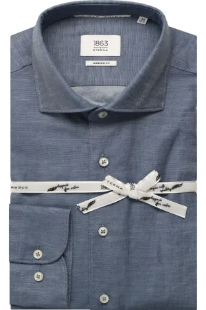 ETERNA 1863 Linnen Overhemd marine, Effen