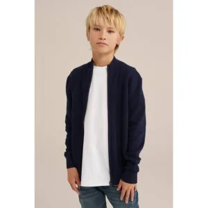 WE Fashion Blue Ridge vest donkerblauw fijn gebreid