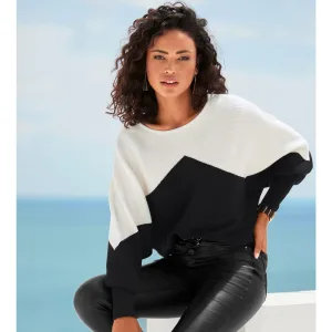 Lascana Gebreide trui met colorblock-look en lichte vleermuismouwen