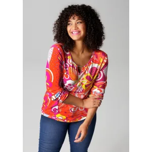 Aniston PLUS Shirt met lange mouwen met kleurharmonische, fantasierijke print – nieuwe collectie