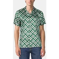 Reiss Printed Cuban Collar Shirt Green