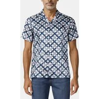 Reiss Printed Cuban Collar Shirt Blue