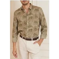 GUESS Joe Collar Notche Sand Hibiscus Casual Shirt Print
