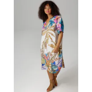 Aniston PLUS Blousejurk met kleurrijke, grootschalige palmprint – nieuwe collectie