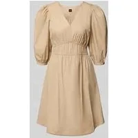 Boss Orange Knielange jurk met pofmouwen, model ‘Dezzan’