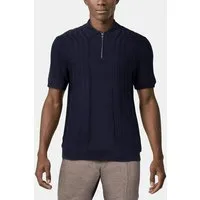 Reiss Patterned Zip Neck Polo Navy