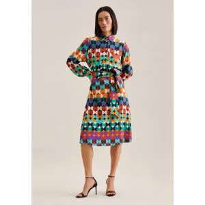 seidensticker Zomerjurk Zwarte roos Lange mouwen kraag geometrische motieven