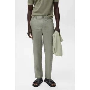 Mango Man linnen slim casual broek groen