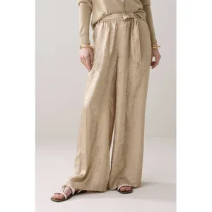 Summum wide leg regular waist casual broek goud