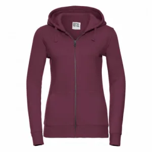 Russell Dames Premium Authentieke Hoodie met rits (3-laagse stof) (Bourgondië)