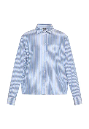 Dreimaster Blouse Dames Blauw wol wit