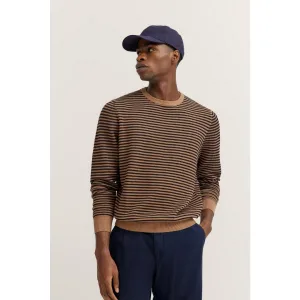 Bugatti Trui met ronde hals met strepen