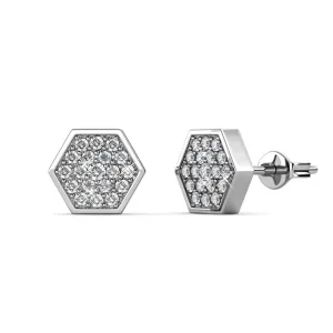 Hexagon oorbellen – zilver en kristal
