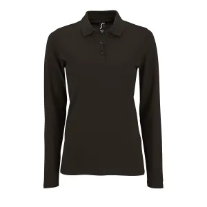 SOLS Dames/dames Perfecte Lange Mouw Pique Polo Shirt (Zwart)