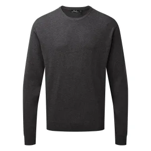 Premier Heren gebreid katoenen crew neck sweatshirt (Houtskool)