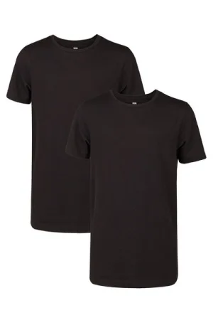 WE Fashion – Jongens basic T-shirt met ronde hals, 2-pack – Regular fit – Zwart – Katoen –