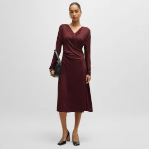 Damesjurk Boss Ettita Allover Print Wrap-Front in Rood