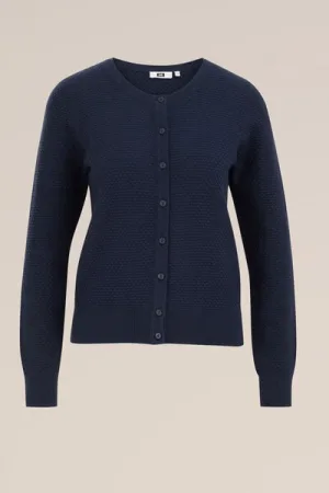 WE Fashion – Dames gebreid vest met structuur – Regular fit – Donkerblauw – Biologisch katoen –