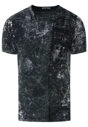 Gewassen biker T-shirt met voor- en achterkant bedrukt