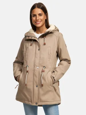 Navahoo Ireliaa Dames Parka – Windafstotende winterjas met teddyvoering en capuchon – Taupe