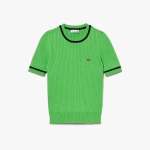 Dames Lacoste Naadloze 3D Gebreide Geribde Trui in Groen
