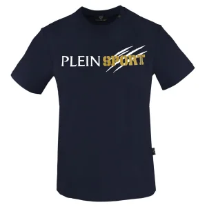 Plein Sport gekrast logo marineblauw T-shirt