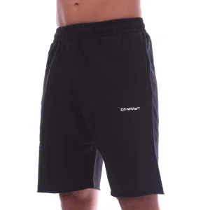 Heren Off White Wave Outline Diagonaal Sweat Shorts in Zwart-Wit