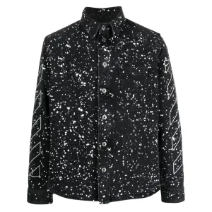 Gebroken wit Diag Outline Design denim overhemd zwart