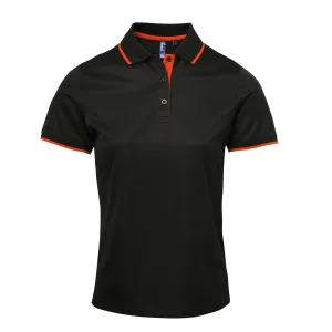 Premier Dames/dames Contrast Coolchecker Poloshirt (Zwart/Oranje)