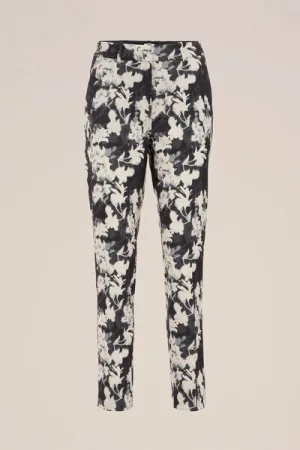 WE Fashion – Dames slim fit pantalon met dessin – Slim Fit – Zwart –