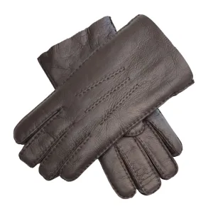 Heren Bruine Luxe Schapenvacht Leren Handschoenen
