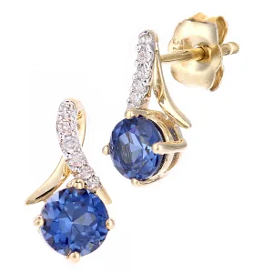 9ct geelgouden 0,8ct gemaakte tanzaniet en 0,05ct diamanten oorbellen