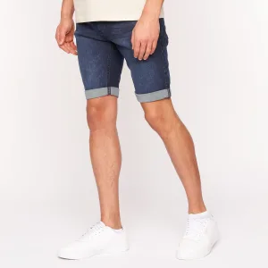 Heren Crosshatch Reestier Denim Shorts in Blauw