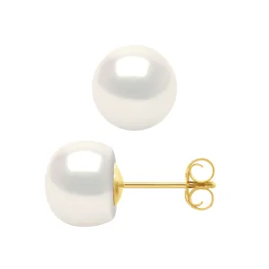 Stud Oorbellen Zoetwater gekweekte parels 89mm Natural White Yellow Gold