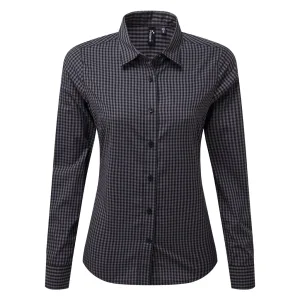 Premier Dames/dames Maxton Check Shirt met lange mouwen (Staal/Zwart)