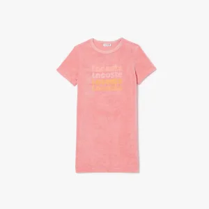Meisjes Lacoste Juniors Katoen Terry Logo T-shirt Jurk in Roze
