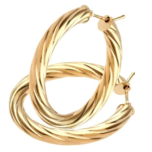 9ct geelgouden 25 mm fijn gedraaide oorringen op een buis van 0,4 cm