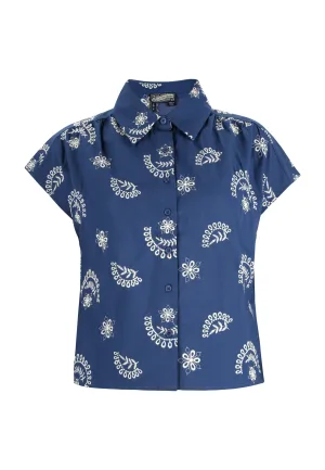 Dreimaster Blouse Dames marine wol wit