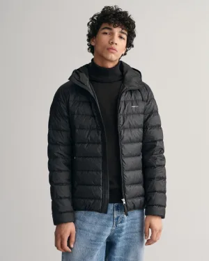 Men’s Gant Light Down Hooded Jacket in Black