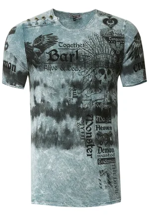 T-shirt in kleur met voorkant in tie-dye batik en bedrukking