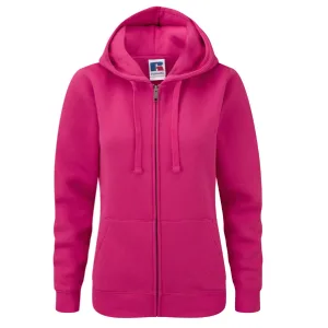 Russell Dames Premium Authentieke Hoodie met rits (3-laagse stof) (Fuchsia)