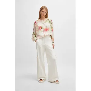 Dames Boss Teneria Straight-Fit Cargo Broek in Wit